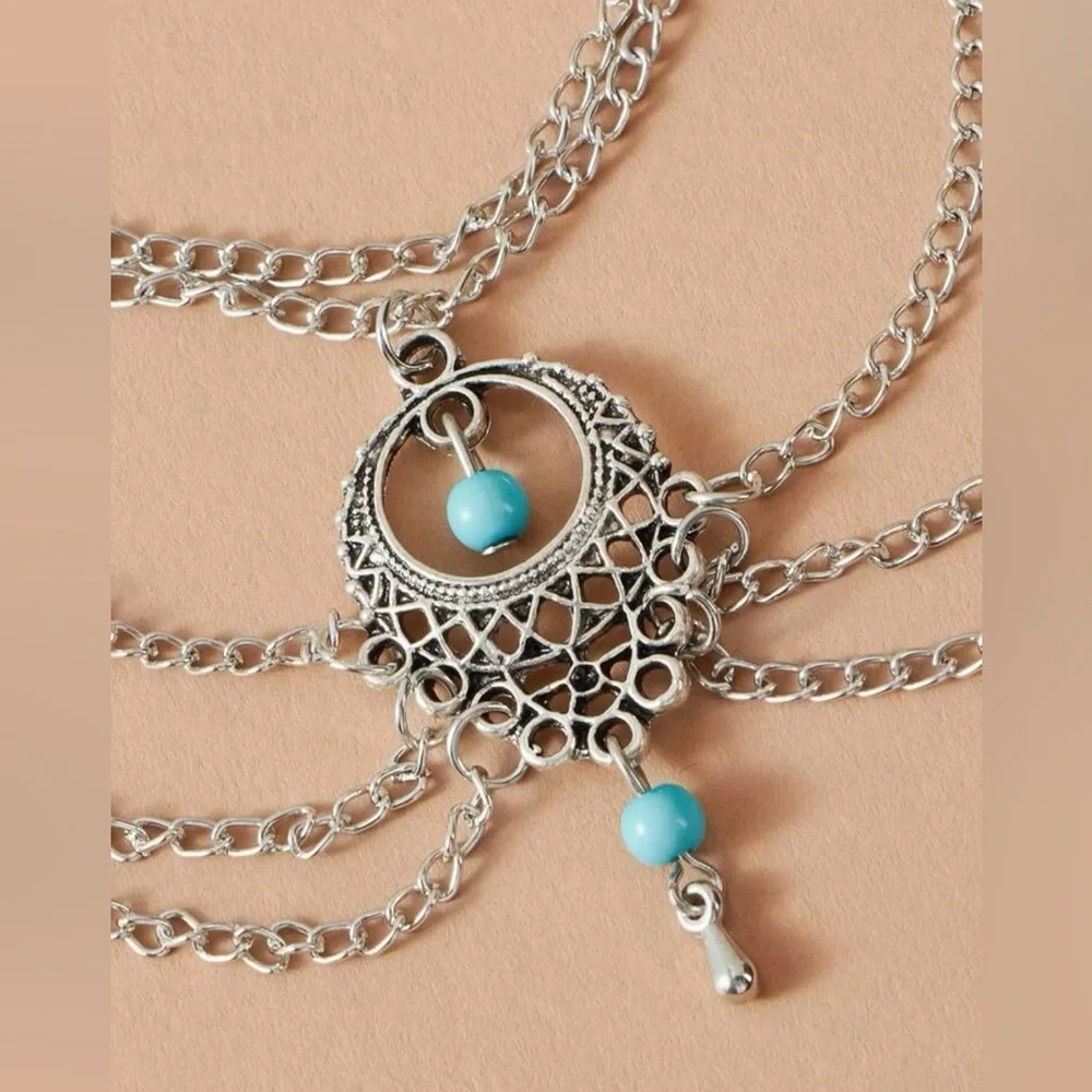 Hollow out round charm layered anklet - Picture 2 of 2